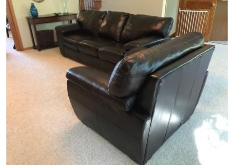 La-Z-Boy genuine Leather Couch & Chair in dark brown